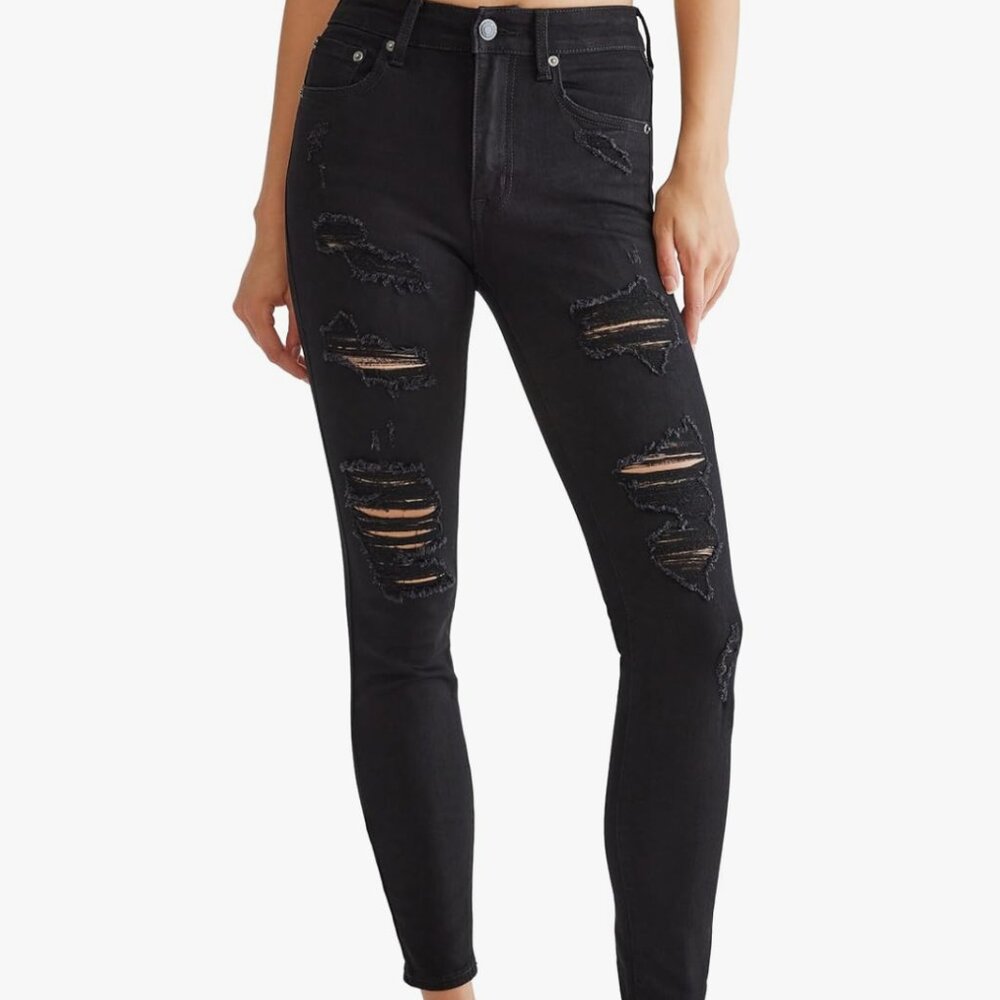 Aeropostale High Rise Distressed Ripped Skinny Jeggings Jeans 6 Short 25in